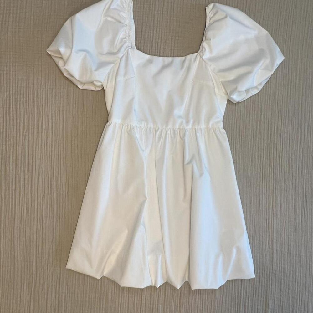 SHEIN white short puff sleeve, square neck dress with bubble hem